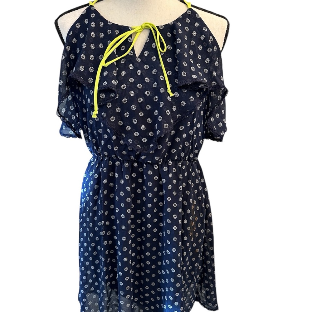 Xhilaration Blue and Yellow Sundress with Flutter Sleeves